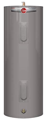 Rheem PROE50 M2 RH95 50-Gallon Professional Classic Medium Residential Electric Water Heater, Gray; Enhanced-flow Brass Drain Valve; 18.75 Amps; Automatic Thermostat; Anode Rod