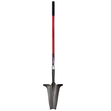 Root Slayer 22511 XL Garden Shovel with Serrated Blade for Digging and Root Cutting, Fiberglass Shaft, Heavy Duty Steel Spade, Red
