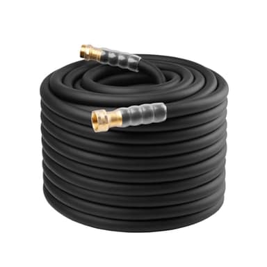 Heavy Duty Premium Garden Hose 150ft x 5/8", 300PSI Working, 1000PSI Burst, Hybrid Rubber Water Hose with Transparent Swivel Handle - Hot/Cold Water - Five Layered Braiding with Brass fittings (Black)