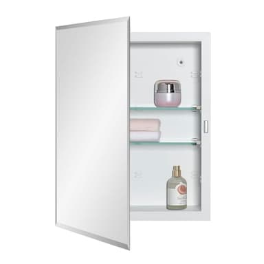 IDYLLOR Bathroom Medicine Cabinet with Beveled Edge Mirrored Door 14 x 18 inch, Recessed or Surface Mount, with Adjustable Glass Shelves