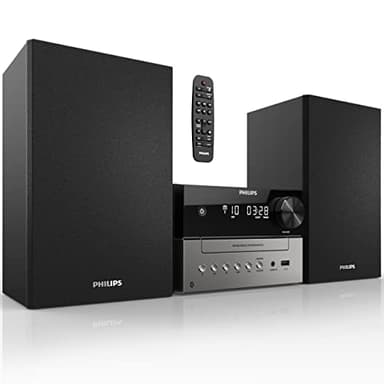 PHILIPS Bluetooth Stereo System for Home with CD Player, MP3, USB, Audio in, FM Radio, Bass Reflex Speaker, 60W, Remote Control Included (20W Stereo System)