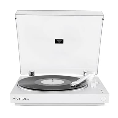 Victrola Fully Automatic Bluetooth Turntable w Audio Technica ATN3600L Cartridge, Automatic Repeat Function, 2-Speed Vinyl Record Player, Wireless Bluetooth Streaming, Preamp & Aluminum Platter White
