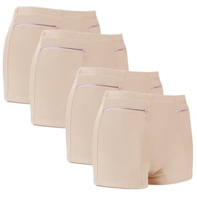 LUEXBOX Pocket Pantie for Women, Travel Underwear with Secret Pocket Panties Women's, Large Size 4 Packs (Light Brown)