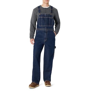 Amazon Basics Men's Relaxed Fit Workwear Bib Overall, DARK WASH, 32W x 30L