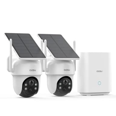 aosu Security Cameras Outdoor Wireless, 2 Cam-Kit, No Subscription Required, Solar-Powered, Home Security Cameras System with 360° Pan & Tilt, Auto Tracking, 2K Color Night Vision, Easy Setup