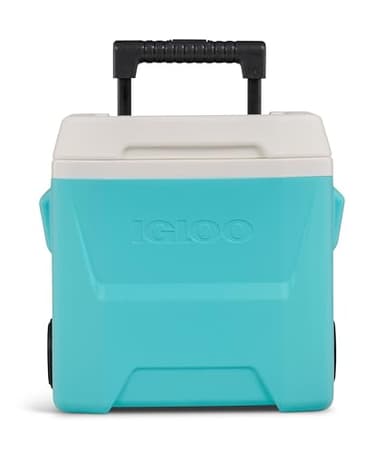 Igloos Cooler Hard-Sided Ice Chest, Portable Insulated Cooler with Wheels, Telescoping Handle, Cool Riser Tech, Leak-Resistant (Acqua)