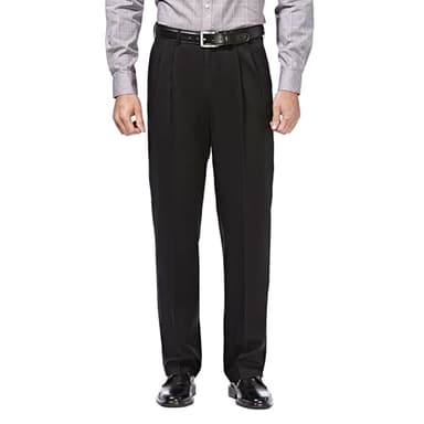 Haggar Men's Premium No-Iron Classic-Fit Expandable-Waist Pleat-Front Pant, Black, 42W x 30L