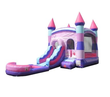 Crossover Inflatable Bounce House with Slide and Pool for Kids, Wet Dry Bouncy Jump Castle, Outdoor Backyard Jumping Bouncer, Built-in Water Misting System, with Blower, 26.5 x 12 x 14.5 Ft, Pink