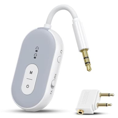 OQIMAX Bluetooth 5.3 Adapter for Airplane, Bluetooth Transmitter Receiver for 2 AirPods or BT Devices, Low Latency, Audio Adpater with 3.5mm Jack & RCA Cable for TV PC Gym Switch Car/Home Stereo