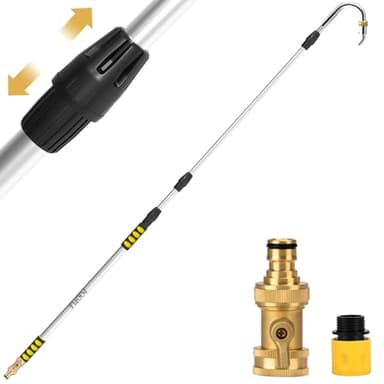 20FT Reach Gutter Cleaning Tools from The Ground, Telescopic Gutter Cleaner Tools, Rain Gutters Cleaning Wand with Garden Hose Attachment and 360°Metal Head