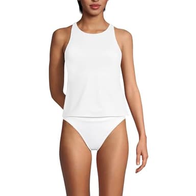 Lands' End Women's Plus Size Tugless High Neck Strappy Back Tankini Swimsuit Top 16W White
