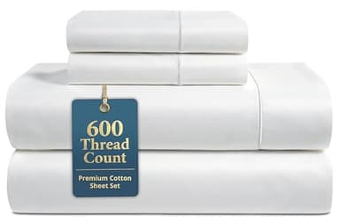 LANE LINEN 100% Cotton Sheets Full Size - 600 Thread Count Sateen Weave - Hotel Quality Softness, Great for Everyday Comfort - Securely Fits Matresses Upto 15'' Deep - Oeko TEX Certified - White