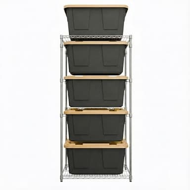 MonsterRAX 5-Tier Side-Load Heavy Duty Garage Slide Bin Storage Rack for 27-Gallon Totes. Industrial metal organization, 250lb capacity, NSF Certified. (Bins not included) (Black) (Silver)