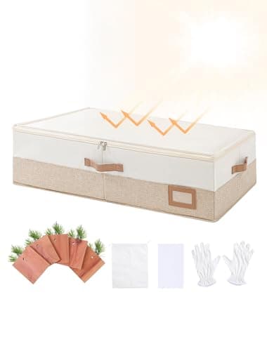 Coorganisers Wedding Dress Storage Box, Large Wedding Dress Preservation Box with 5 Cedar Wood Blocks, 30 Sheets of Acid-Free Tissue Paper, Microfiber Gloves, and Dust-Proof Bag-Beige&Linen Color