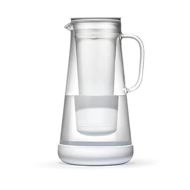 LifeStraw Home– Water Filter Pitcher, 7-Cup, Glass with Silicone Base, White, for Everyday Protection Against Bacteria, Parasites, Microplastics, Lead, Mercury, PFAS and a Variety of Chemicals