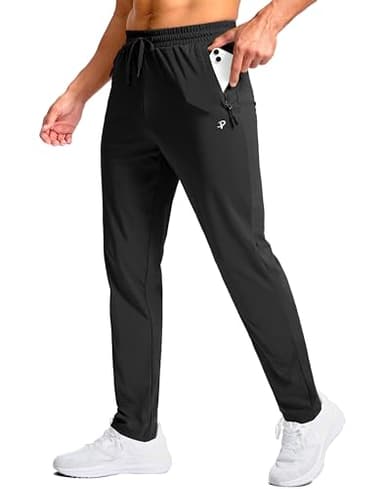 Pudolla Mens Sweatpants Tall with Zipper Pockets Mens Athletic Long Pants Breathable for Travel,Running（Black 36-L