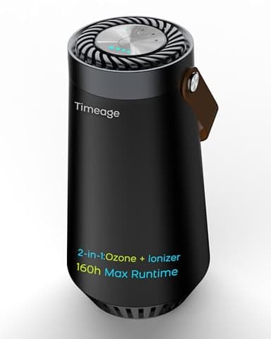Timeage Ozone Generator for Car, 2-in-1 Ozone Machine+ Air Ionizer to Clean Pet Odor, Cigarette Smell, Dust,Pollen for Travel, Home, Portable Size, Filterless, Rechargeable,Odor Deodorizer