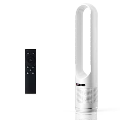 OLIXIS 41" Bladeless Tower Fan with Built-in Air Filter, 80°Oscillating Quiet Fan for Bedroom, 8 Speeds, 8H Timer, Remote Control, LED Display, Easy to Clean, Home & Office, White