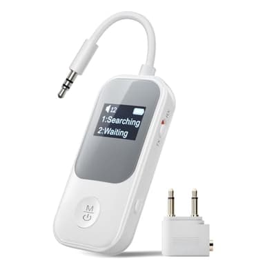 Nulaxy 2-in-1 Bluetooth Transmitter Receiver with Screen [Shows Battery & Connected Devices] Airplane Adapter Pairs 2 AirPods/Headphones 3.5mm AUX for TV Car Treadmill, Qualcomm Chipset, 20H Playtime