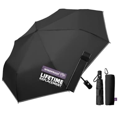LILAC Compact Travel Windproof Umbrella, 43" Auto Open/Close Folding Quick Dry for Rain, Lightweight Portable Small for Backpack Car, Thoughtful Women Men Kids, TSA Approved, Black