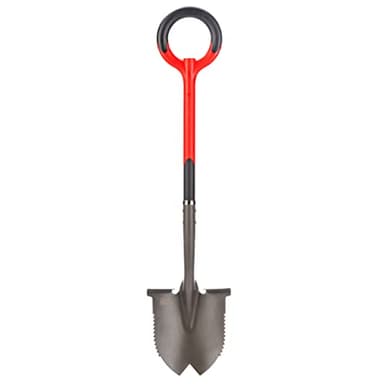 Root Slayer 22211 Round Head Garden Shovel for Digging Soil and Landscaping, Fiberglass Shaft, Heavy Duty Steel Spade, Red