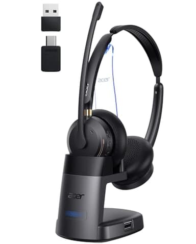 Wireless Headset with Mic for Work, AI ENC Noise Cancelling for Clear Call ＆ Meeting, Work Headset with Charge Stand for Remote & Office, Bluetooth 5.3 & 2.4G Dongle Headset for PC, Phone, Teams, Zoom