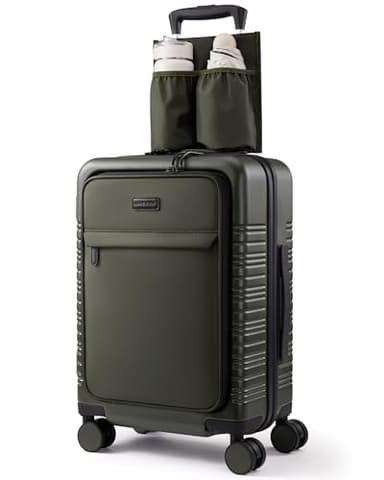 LOVEVOOK Carry On Luggage 22x14x9 Airline Approved with Detachable Pouch, 21 Inch Hardside Suitcases with Spinner Wheels, Lightweight Carry-on Luggage with TSA Lock for Women Men, 2PCS, Army Green