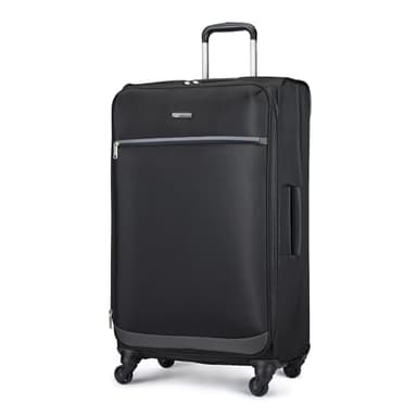 Amazon Basics 28" Large Checked Softside Expandable Suitcase with 360-Degree Multi-directional Spinner Wheels, Expandable Capacity, Zippered Pockets, Telescoping Handle, Black