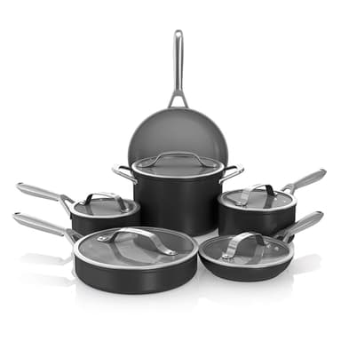 Ninja Ceramic Pro 11-Piece Cookware Set, Non-Stick Pots & Pans Set with Glass Lids, Nontoxic, PTFE Free, Ceramic Coated, Oven Safe, All Stovetops & Induction Compatible, Black, CW39011BK