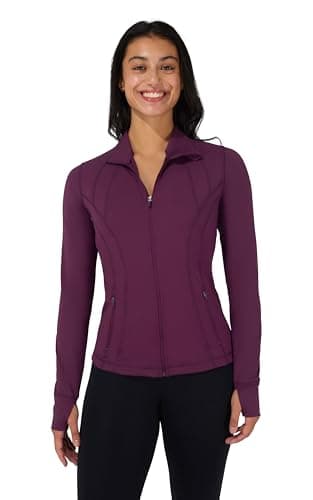 90 Degree By Reflex Full Zip Running Track Jacket Lightweight Athletic Slim Fit Jacket with Thumbholes - Italian Plum - Small