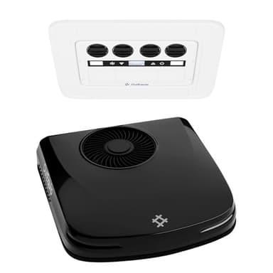 12V RV Rooftop Air Conditioner with Heater, 10,000 BTU Low Profile DC Air Conditioner – Quiet Battery Powered A/C for Camper, Van, Truck, Trailer, Boat – Sleek Black Housing