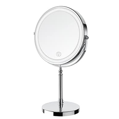 Lighted Makeup Mirror, 3000 mAh Rechargeable Double Sided Magnifying Vanity Mirror with 3 Colors, 1x/10x, 360° Rotation , Brightness Adjustable Magnification Cosmetic Light up Mirror, Women Gift