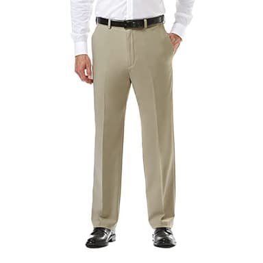Haggar Men's Cool 18 Pro Classic Fit Flat Front Pant - Regular and Big & Tall Sizes, Khaki, 40W x 30L