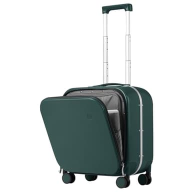 mixi Carry On Luggage, 18” Suitcase with Front Pocket, Travel Luggage Aluminum Frame PC Hardside with Spinner Wheels & TSA Lock and Cover (Not for Underseat), Blackish Green