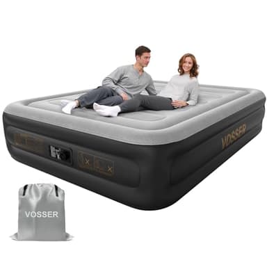 Air Mattress Queen with Built in Pump,18'' Inflatable Mattress 2 Mins Self-Inflation/Deflation,Thicker Blow up Mattress Leak-Proof,Flocked Top Air Bed with Storage Bag for Home, Camping & Guests