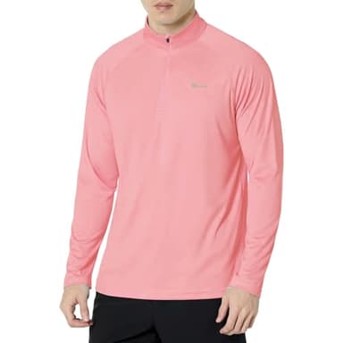 SG Edge Men’s UPF 50+ Rash Guard 1/4 Zip Up Swim Shirt Long Sleeve Moisture Wicking Quick Dry Lightweight Fishing Running Hiking, Coral Pink, Medium