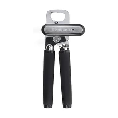 KitchenAid Classic Multifunction Can Opener and Bottle Opener Easy to Use, Razor Sharp Stainless Steel Cutting Wheel, Soft Ergonomic Handles, Soft Black
