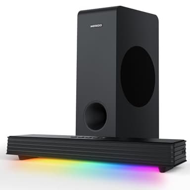 MEREDO Sound Bar for Smart TV 160W 3.1CH PC Gaming Soundbar with Subwoofer RGB Lighting Audio Sync Surround Sound System BT 5.3/HD-ARC/Optical/AUX/USB for Desktop Tablets Consoles Home Cinema