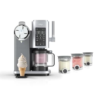 Ninja CREAMi Scoop & Swirl Ice Cream and Soft Serve Maker, Oprah's Favorite Things 2025, 13 Programs, Soft Serve Handle & (4) CREAMi 2-in-1 16oz Pints, Gift for Kids & ALL ages, NC701