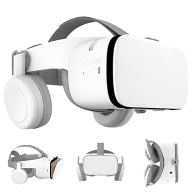 VR Headset for Phone, Virtual Reality Glasses with Bluetooth Headphones for Adults and Kids Play 3D VR Games Movies (White VR Only)