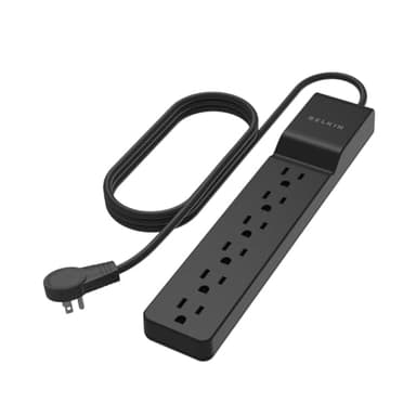 Belkin Surge Protector Power Strip with 6 AC Outlets, 6ft/1.8M Long Heavy-Duty Extension Cord, & 360-Degree Rotating AC Plug for Conference Rooms, Computer Desktops, & More - 600 Joules of Protection