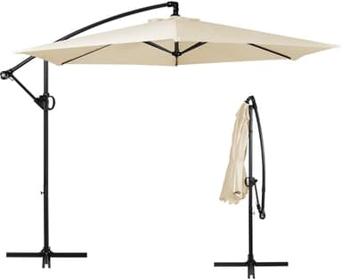 Cantilever Umbrella Patio Outdoor, Offset Hanging Patio Umbrella with Easy Lift & Tilt Adjustment, Crank and Cross Base, UV Protection Fade Resistant for Deck, Pool, Garden, Cream White