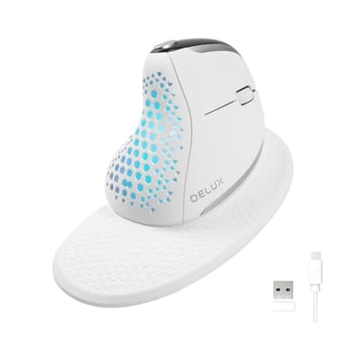 DELUX Seeker Ergonomic Mouse Wireless, Vertical Mouse with OLED Screen, 6 Buttons&Thumb Wheel Function, Silent Click, Up to 7200DPI, Programmable, Rechargeable, BT/2.4G/Wired, RGB Light(M618XSD-White)