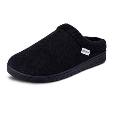 isotoner Women's Indoor/Outdoor Slip-on Diamond Microterry Gemma Clog Slippers with Memory Foam Comfort, Black, 8.5-9