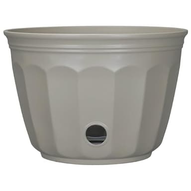 Hose Pot for Garden Hose, 100% Recycled Resin Large Water Hose Container, 17.8" x 17.8" x 12.3" Birch Gray with Easy Knock-Out Drainage Holes