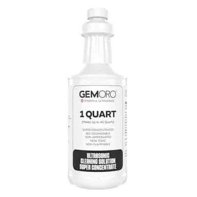 GemOro Jewelry Cleaner Solution Concentrate for Ultrasonic Machines | Professional Performance Liquid Cleans Rings Watches Glasses Earrings & Coins | Compatible with Diamond Gold & Silver (1 Quart)