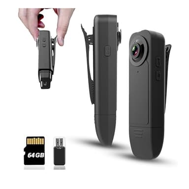 Mini Body Camera with Audio & Video Recording - Small POV Cam 1080P with 64G Card - Wearable Personal Portable Cameras Recorder DV - Night Version Camcorder for Security Work Records Guard Traveling
