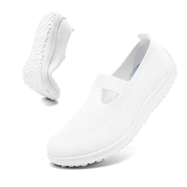DLWKIPV Women's Slip-On Barefoot Flats Casual Fashion Walking Tennis Minimalist Shoes Wide Toe Box Sneakers Lightweight Comfortable Loafers Rubber Sole White Size US 8
