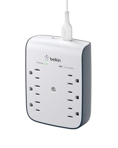 Belkin 6-Outlet Wall Surge Protector w/ 2 USB-A Ports, Wall-Mountable Surge Protector for Home, Office, Travel, Computer Desktop, Laptop, Phone Charger, & More - 900 Joules of Protection