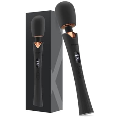 bed geek Cordless Wand Massager – Super Powerful Handheld Massage with 20 Speeds & 8 Patterns, Soft Silicone Head, Quiet Motor, LED Display, Body-Safe & Waterproof Black & Rose Gold